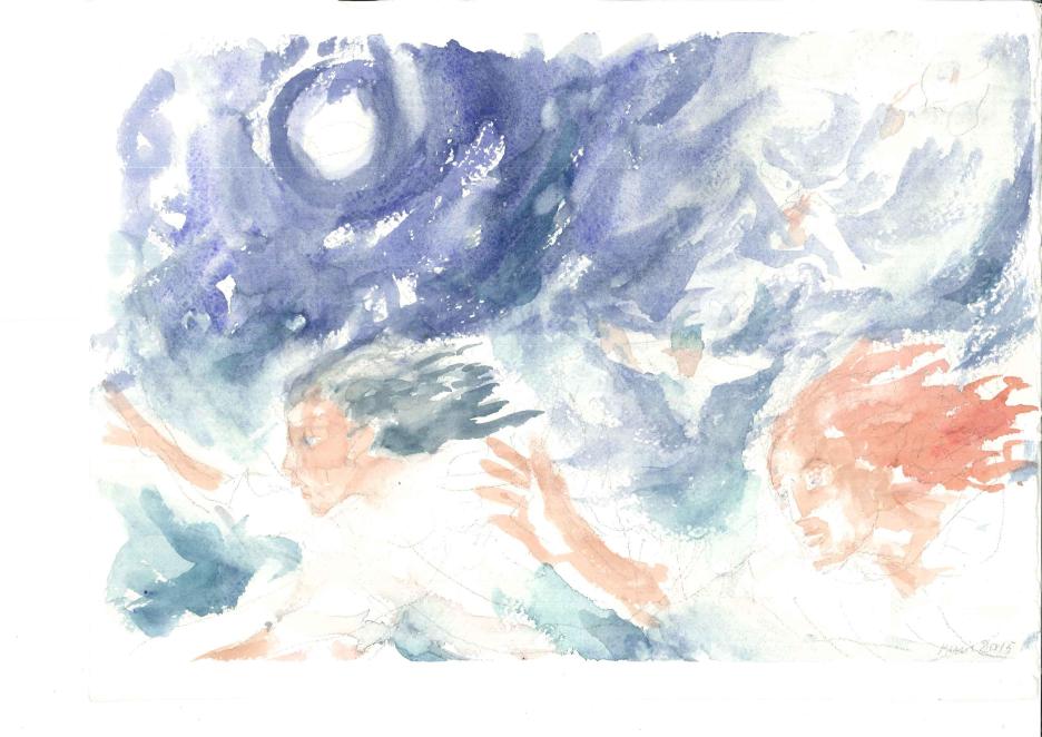 Il figlio dell'uomo venire sulle nubi, acquarello di Maria Cavazzini Fortini, novembre 2015
