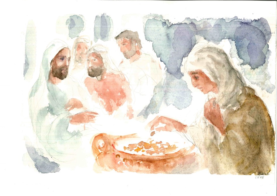 L'obolo della vedova, acquarello di Maria Cavazzini Fortini, novembre 2015