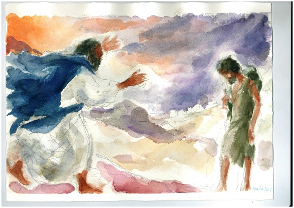 Commosso gli corse incontro, acquarello di Maria Cavazzini Fortini, marzo 2014