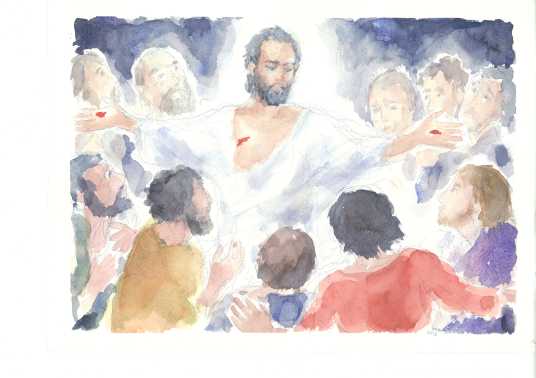 Stette in mezzo a loro, acquarello di Maria Cavazzini Fortini, aprile 2014