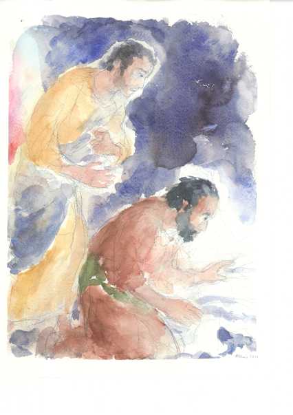 Pietro e Giovanni al sepolcro, acquarello di Maria Cavazzini Fortini, aprile 2015