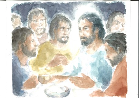 Gesù e i suoi al Cenacolo, acquarello di Maria Cavazzini Fortini, maggio 2015