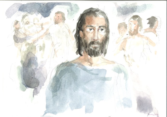 Indurì il suo volto verso Gerusalemme, acquarello di Maria Cavazzini Fortini, giugno 2016