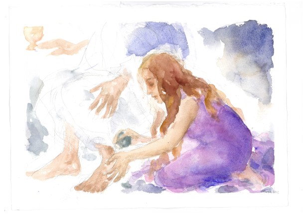 Presso i suoi piedi, acquarello di Maria Cavazzini Fortini, giugno 2012