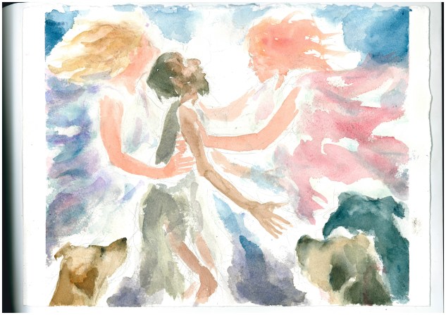 Lazzaro portato dagli angeli, acquarello di Maria Cavazzini Fortini, settembre 2013