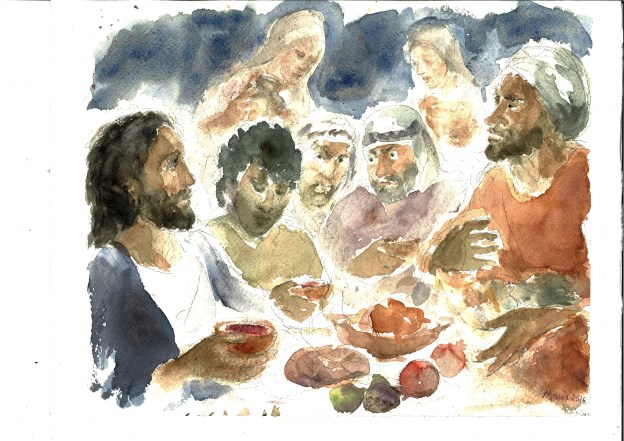 Gesù a casa di Zaccheo, acquarello di Maria Cavazzini Fortini, ottobre 2016