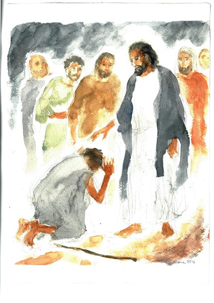 Il samaritano guarito dalla lebbra, acquarello di Maria Cavazzini Fortini, ottobre 2016