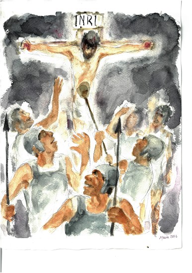 Anche i soldati lo deridevano, Acquarello di Maria Cavazzini Fortini, novembre 2016