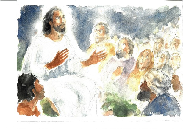 Il discorso della montagna, acquarello di Maria Cavazzini Fortini, gennaio 2017