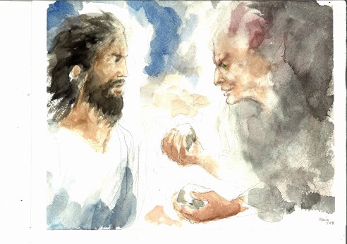 La tentazione del pane, acquarello di Maria Cavazzini Fortini, marzo 2017