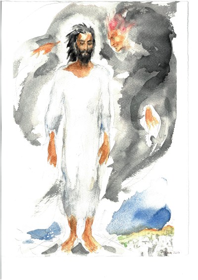 La tentazione sul tempio, acquarello di Maria Cavazzini Fortini, marzo 2017